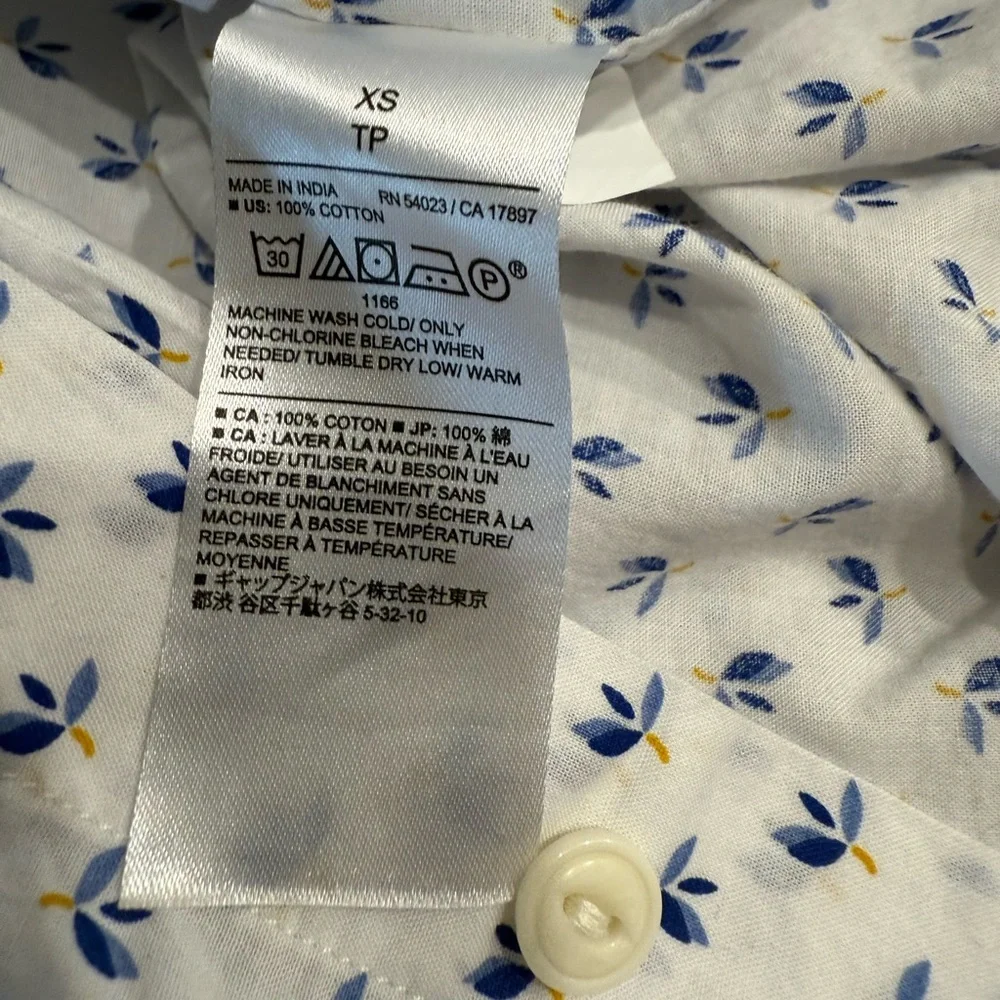 XS Banana Republic Button Down White and Blue Slim Fit Print Shirt - Picture 5 of 8